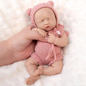 🆕8 inch Mini Full Silicone Newborn Baby Doll Hairless Girl with Closed Eye